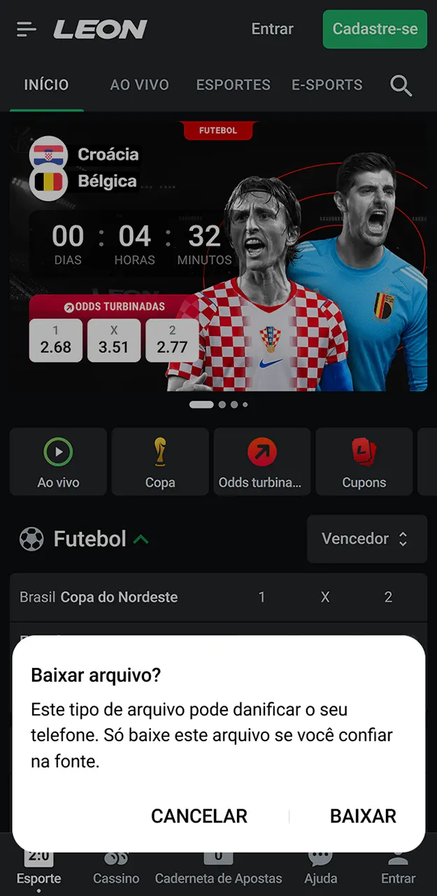 Confirme o download do aplicativo LeonBet para Android.