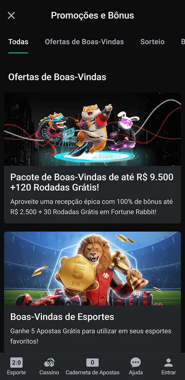 Cadastre-se e receba o bônus no aplicativo LeonBet.