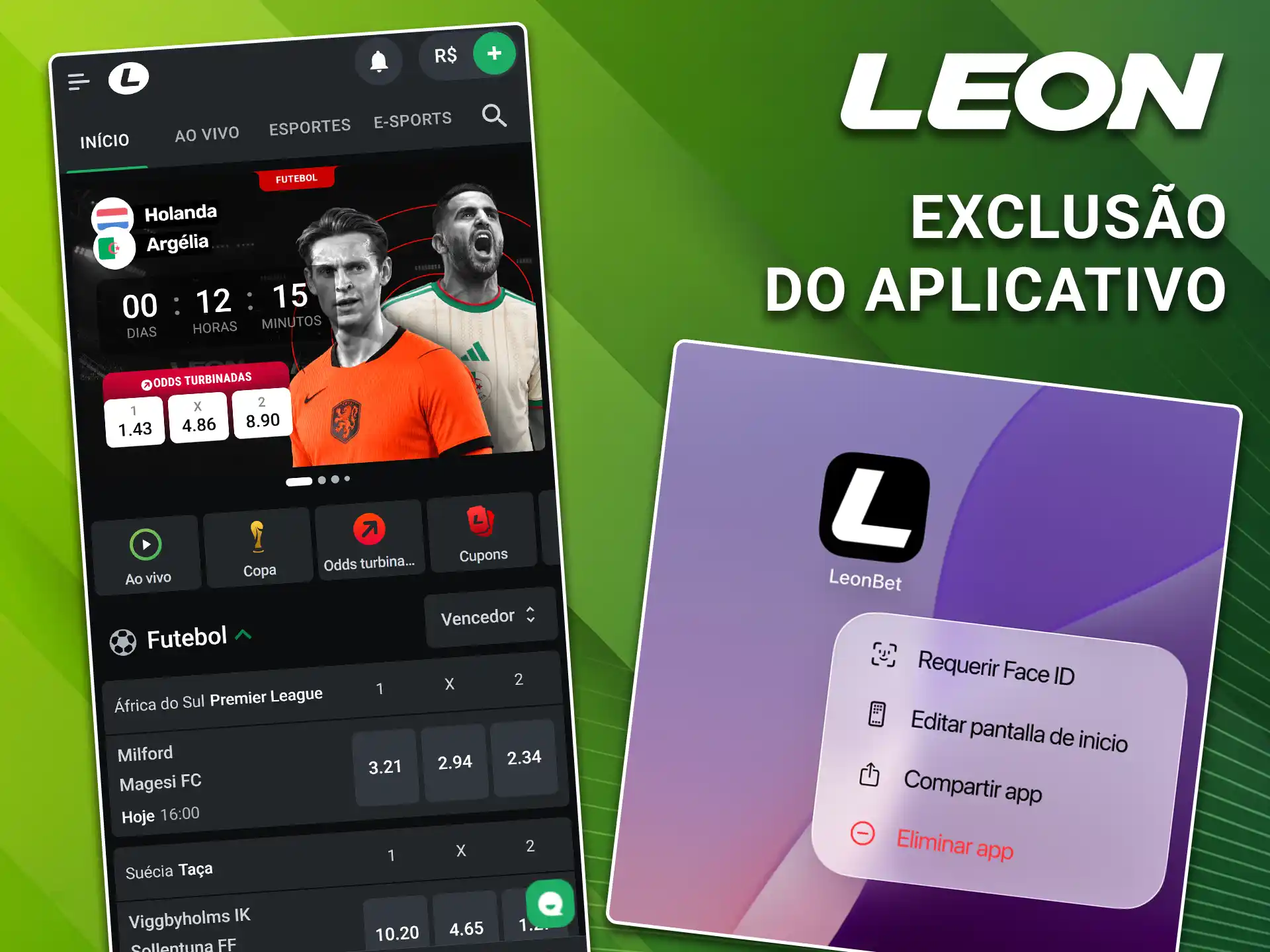 Siga as diretrizes do sistema operacional para realizar a exclusão do programa no celular da LeonBet.