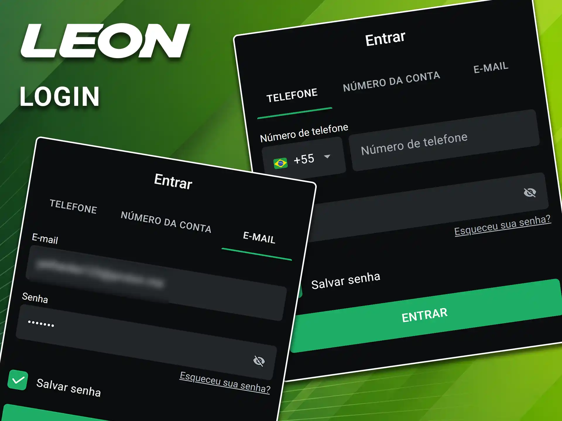 Digite o seu e-mail e senha para passar pelo procedimento de login pelo aplicativo LeonBet.