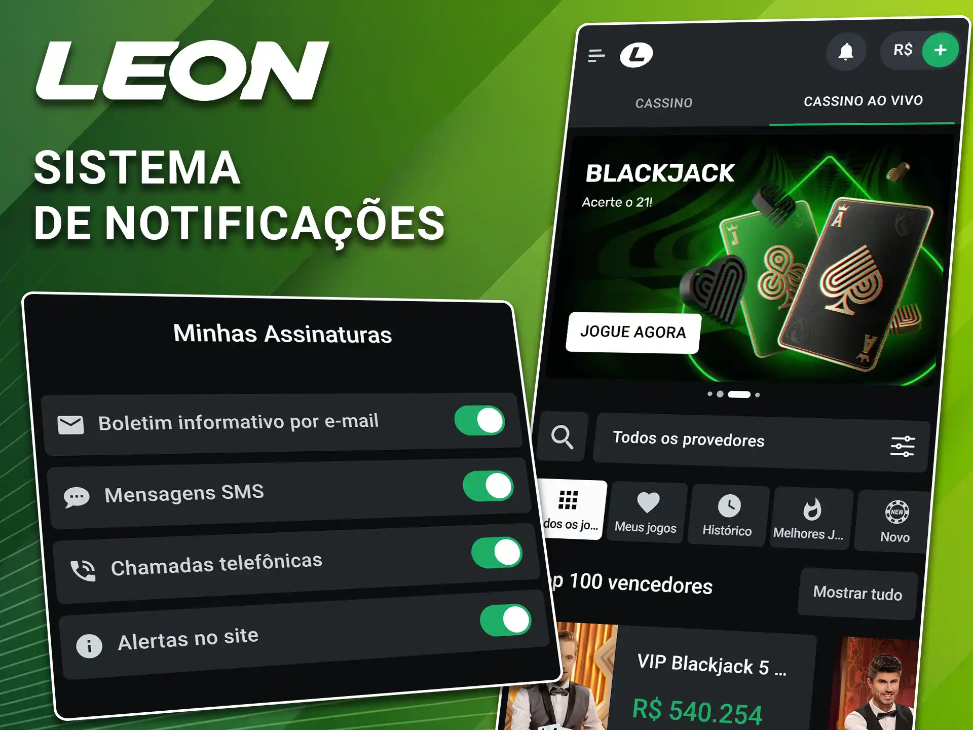 Receba promoções personalizadas através do avançado sistema de notificações da LeonBet.