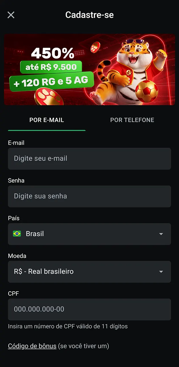 Crie a sua nova conta preenchendo o formulário de cadastro na LeonBet.