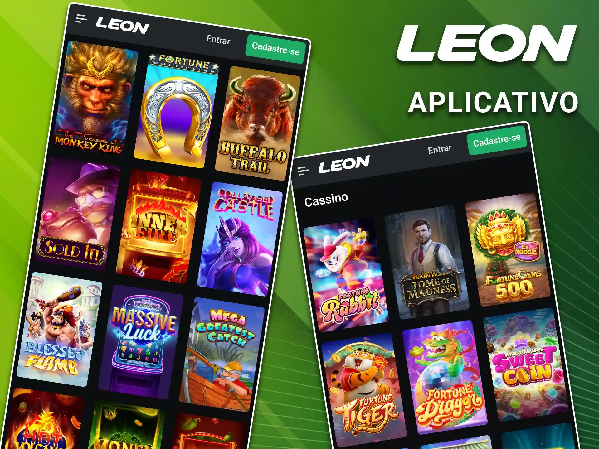 Use o aplicativo móvel para jogar caça-níqueis na LeonBet.