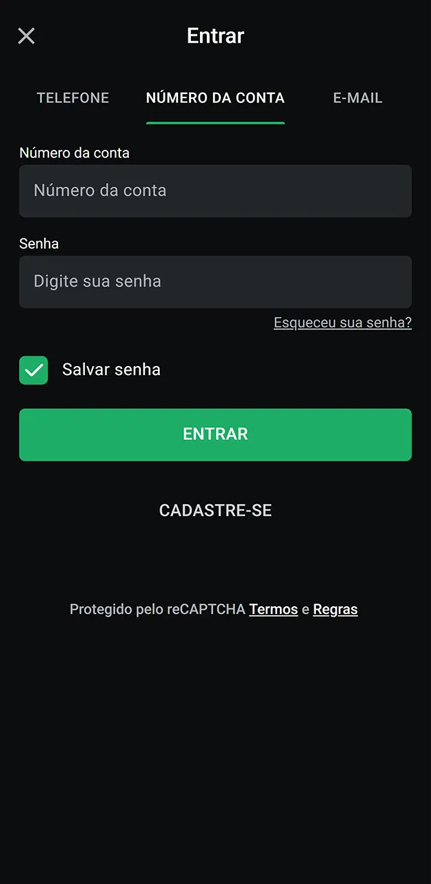 Digite seus dados de acesso no painel superior para que faça login na conta na LeonBet.
