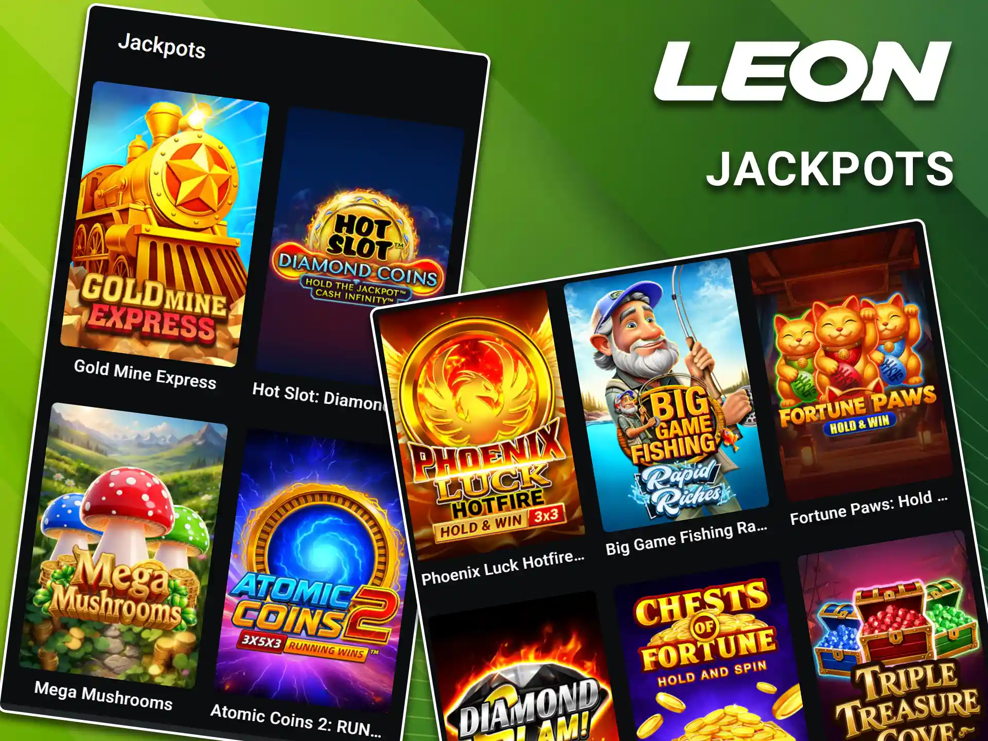 Concorra a prêmios acumulados gigantescos rodando as bobinas nos slots com jackpot na LeonBet.
