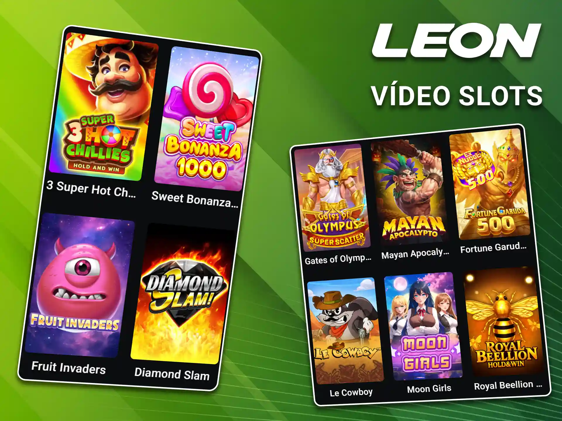 Aproveite gráficos modernos e animações imersivas ao jogar na categoria de vídeo slots na LeonBet.