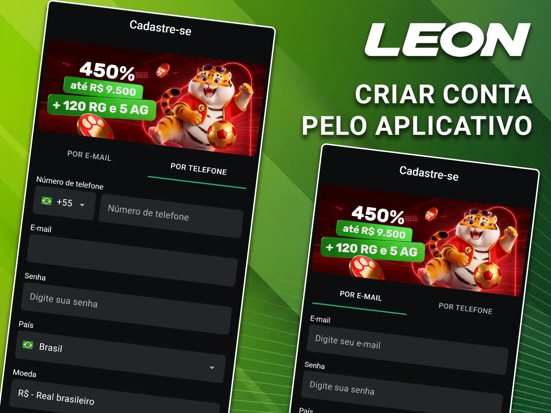 Abra o app no smartphone e siga as instruções para criar conta pelo aplicativo móvel LeonBet.