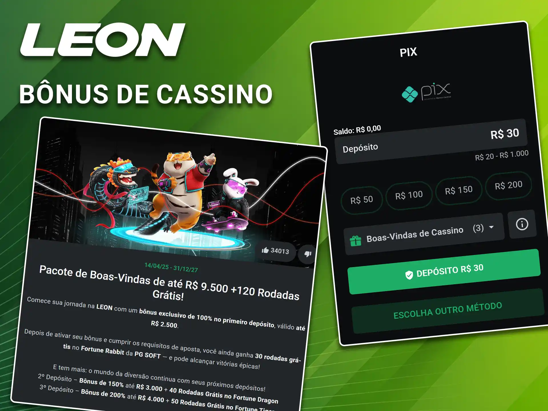 Reclame o seu saldo adicional para jogar caça-níqueis ativando o bônus de cassino na LeonBet.