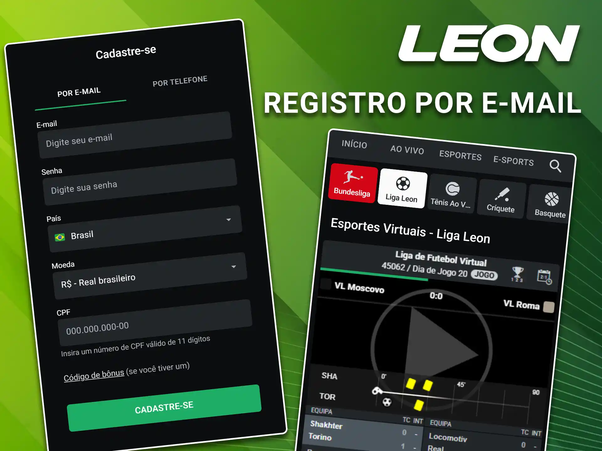 Proporcione um endereço de correio eletrônico válido para criar o seu cadastro por e-mail na LeonBet.