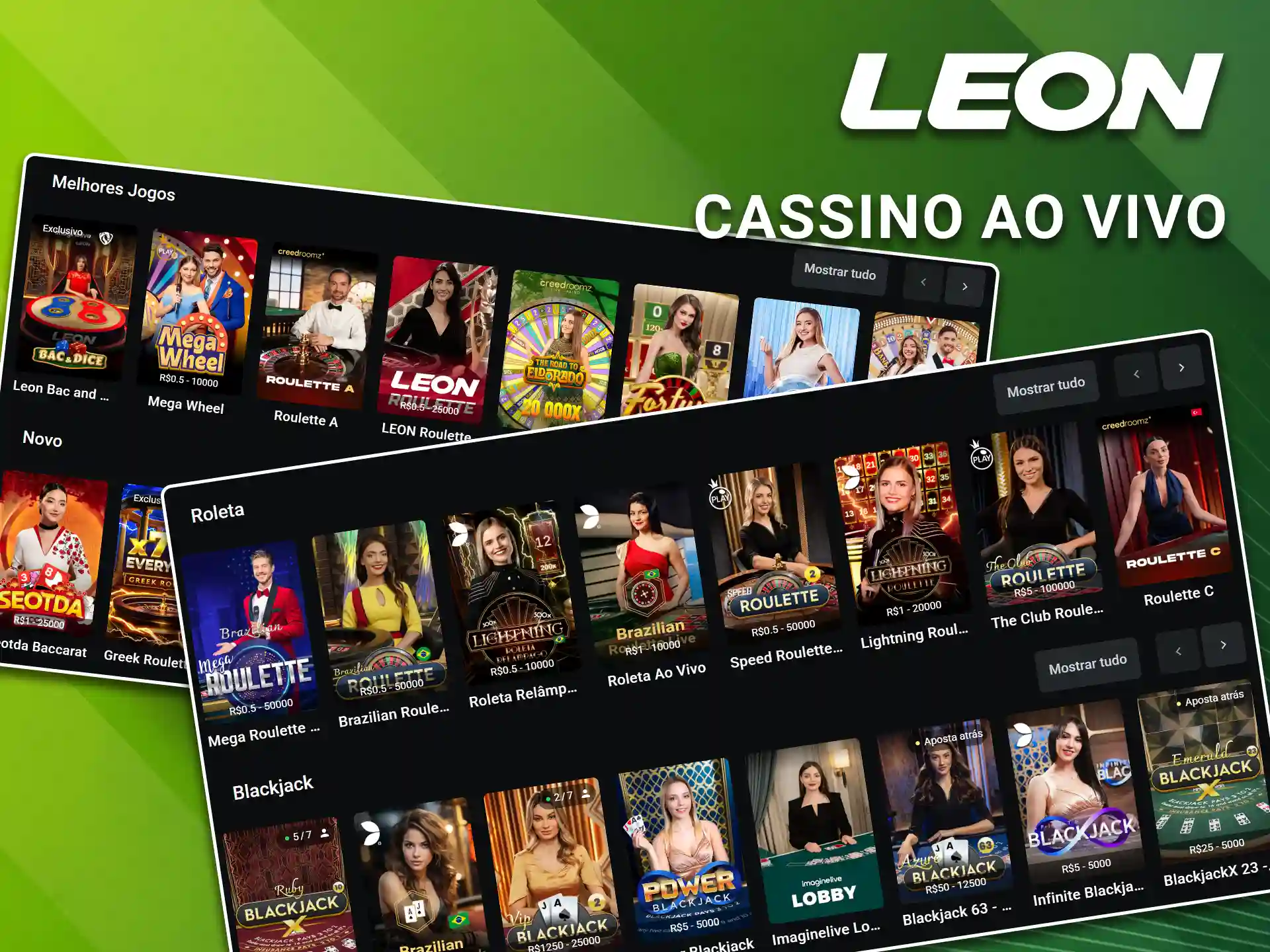 Interaja com crupiês profissionais em tempo real e sinta a atmosfera do cassino ao vivo na LeonBet.