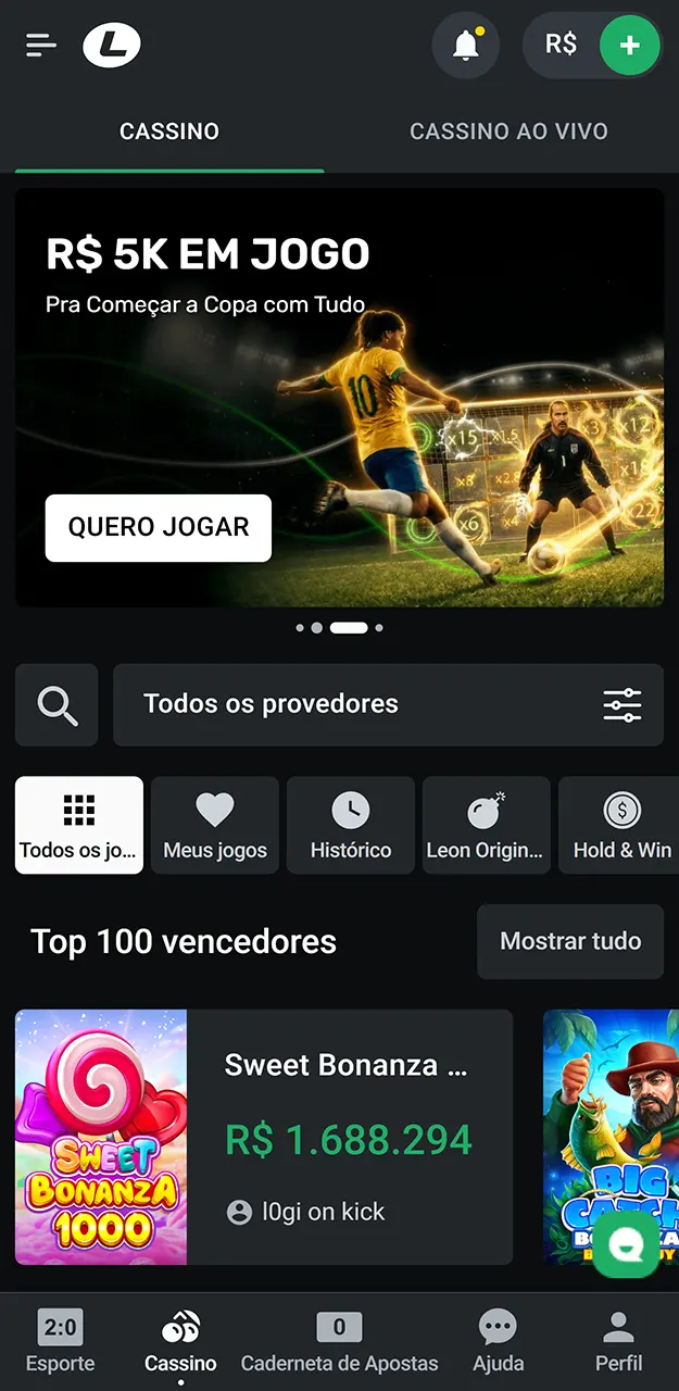 Escolha o seu jogo de cassino preferido e faça as primeiras apostas na LeonBet.