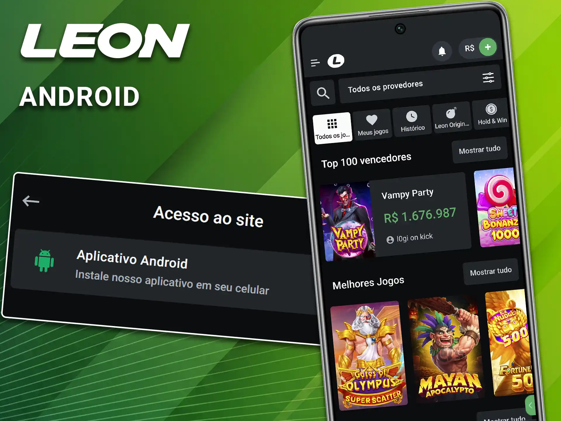 Baixe o arquivo APK oficial para instalar o aplicativo para dispositivos Android da LeonBet.