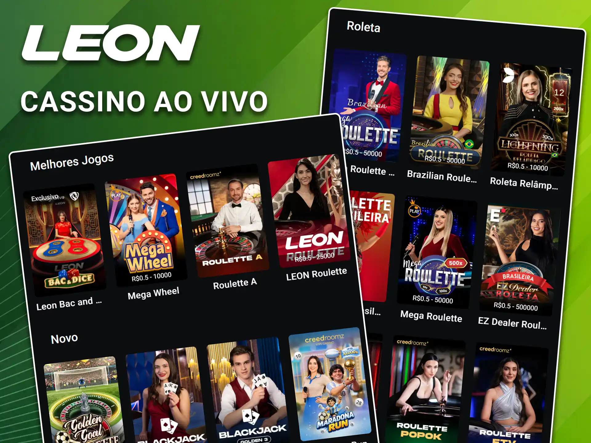 Juegue com crupiês reais em tempo real e desfrute de uma interação direta no cassino ao vivo da LeonBet