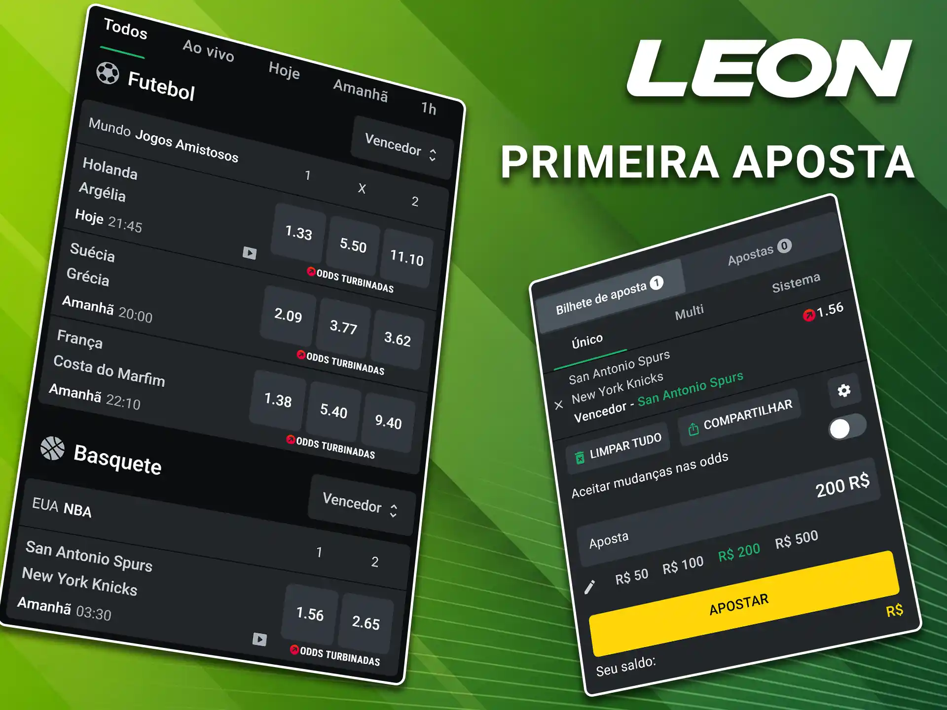 Escolha o seu evento esportivo favorito e realize a sua primeira aposta facilmente na LeonBet.