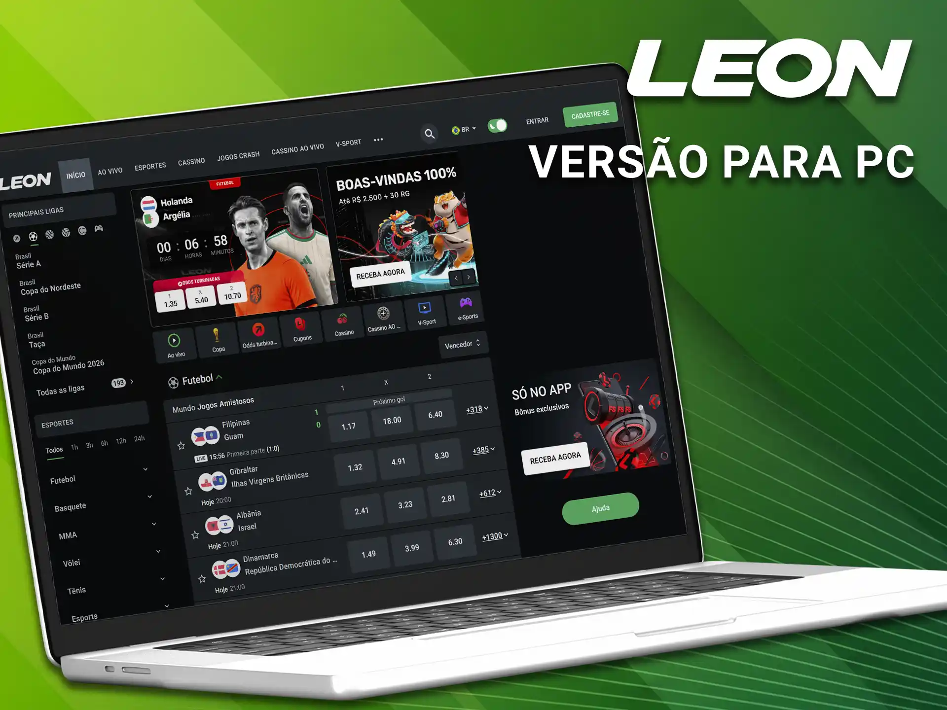 Use la versión completa para desktop y desfrute de una experiencia superior no computador com a LeonBet.