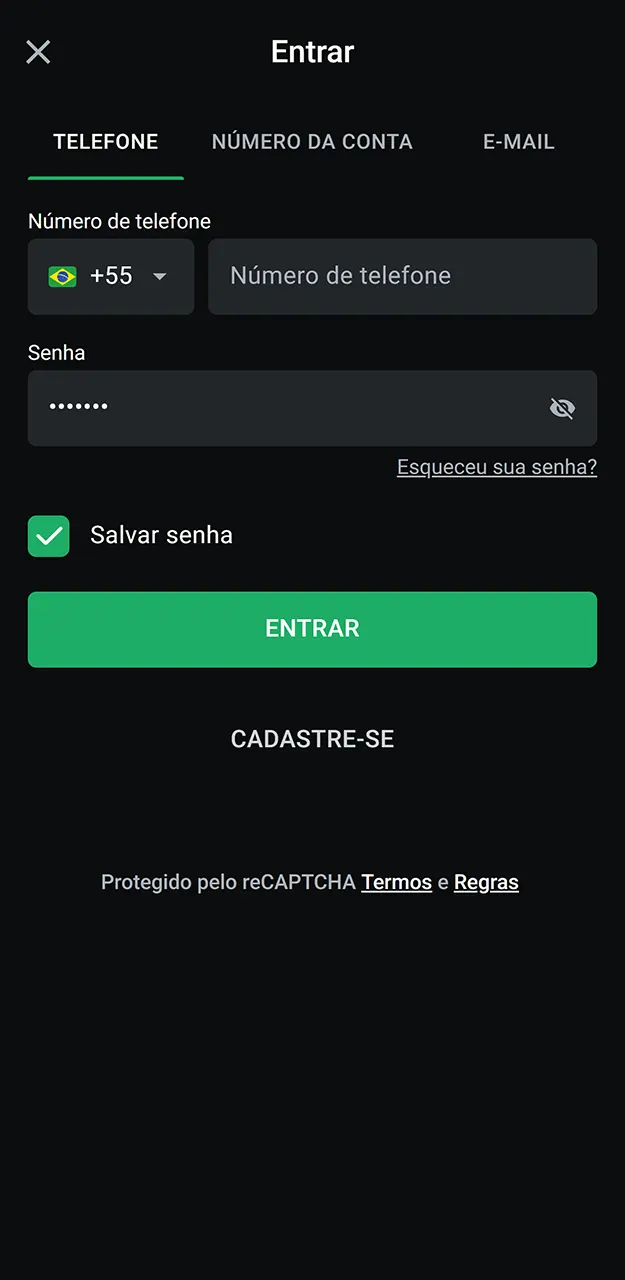 Insira seus dados de login para fazer um depósito na LeonBet.